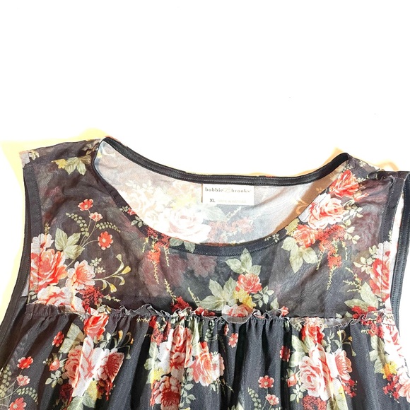 Bobbie Brooks Black Floral Mesh Blouse  Sz. XL Sheer Boutique Boho Top - Picture 7 of 9